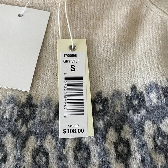 Max Studio Fair Isle Colorblock Pullover Sweater Small Gray Cream Loose Fit NWT - Picture 6 of 9